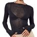 In-stock Mesh Women's Clothing, New European And American Style Elastic Sheer Long-sleeve Round-neck Slim-fit_ecoleips.com