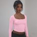 Women's Fashion 2025 Autumn New Arrival: Stylish Square Neck Solid Color Stretchy Slim Fit Short T-Shirt Wholesale_ecoleips.com