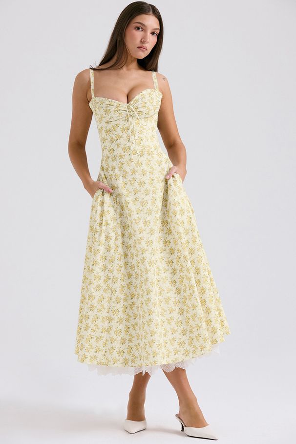 Women's Clothing Floral Series Summer Gentle Wind Dress Slimming Floral Strap Long Dress Polyester Printed A-Line Skirt Without Sleeve High Waist_ecoleips.com
