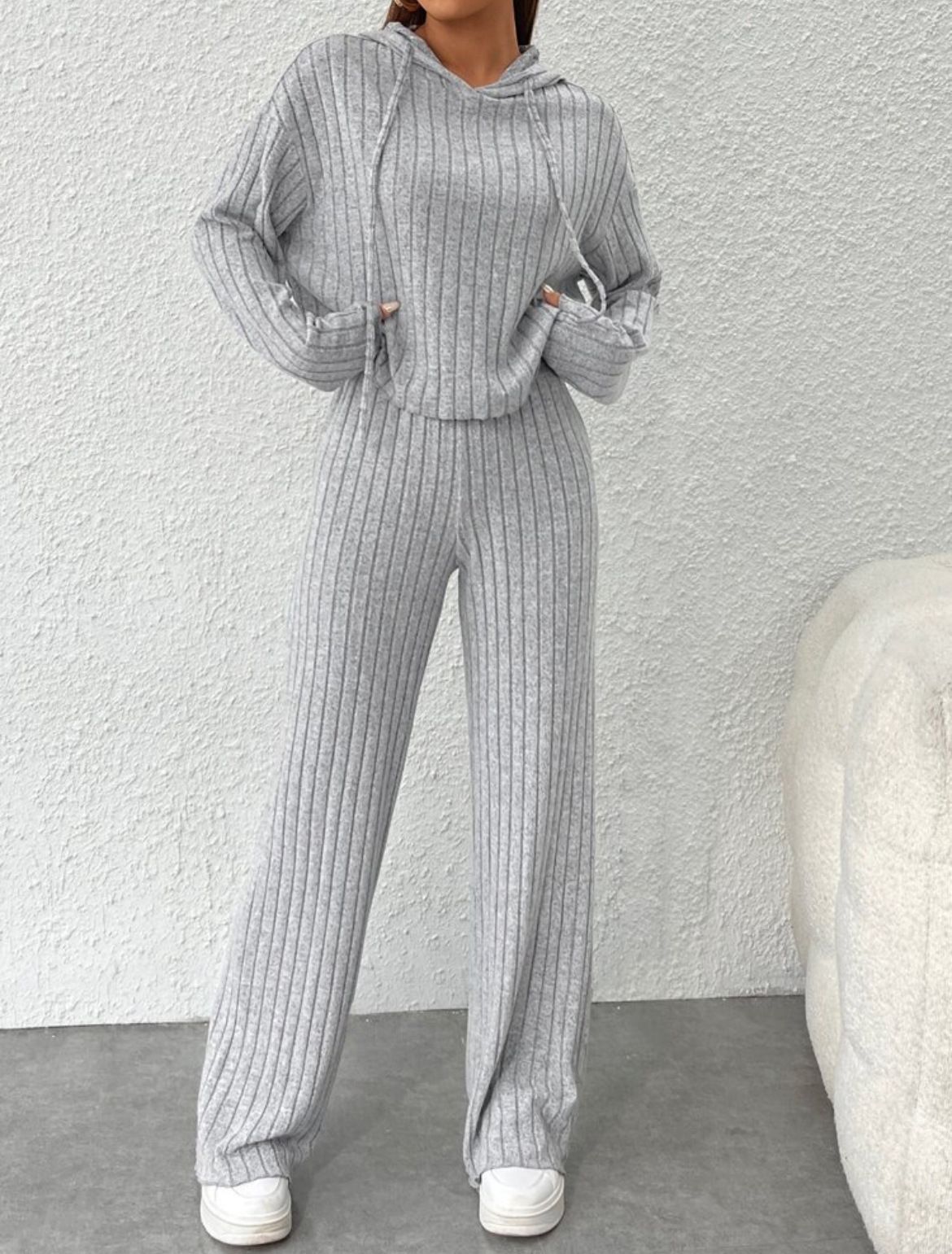 Women's Clothing Casual Knitted Long Sleeved Suit Women's Hooded Sweatshirt Loose Trousers Two Piece Set_ecoleips.com