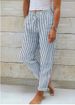 Women's Clothing Fashion Striped Cotton Linen Pants For Women With Elastic Waist Decorative Buckle Hem For Formal & Casual_ecoleips.com