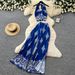 Women's Clothing Women's Resort Style Printed Halter Neck Dress Casual High Waisted Wide Leg Pants Two Piece Set Summer Sophisticated Look Sleeveless_ecoleips.com