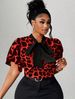 2026 Curvy Heart Print Blouse, Contrast Trim Ruffle Bow Neck Elegant Shirt For Spring Summer Date Party_ecoleips.com