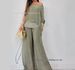 Summer Casual Suit For Women Chiffon Round Neck Short Sleeve Beaded Splicing Trousers Style_ecoleips.com