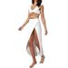 Voya Voya Women's Summer New Hollow Bikini Cover-Up Tank Top Long Dress Two-Piece Set Tie Cross Beach Sun Protection_ecoleips.com