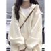 Korean-style Waffle Knit Jacket Women, Spring Thin Version, Casual Mesh Cardigan, Winter Fleece-lined Thickened Hooded_ecoleips.com
