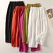 Muslim Cotton And Linen Casual Nine Point Pants Elastic Waist Loose Literary Wide Leg Pants For Women_ecoleips.com