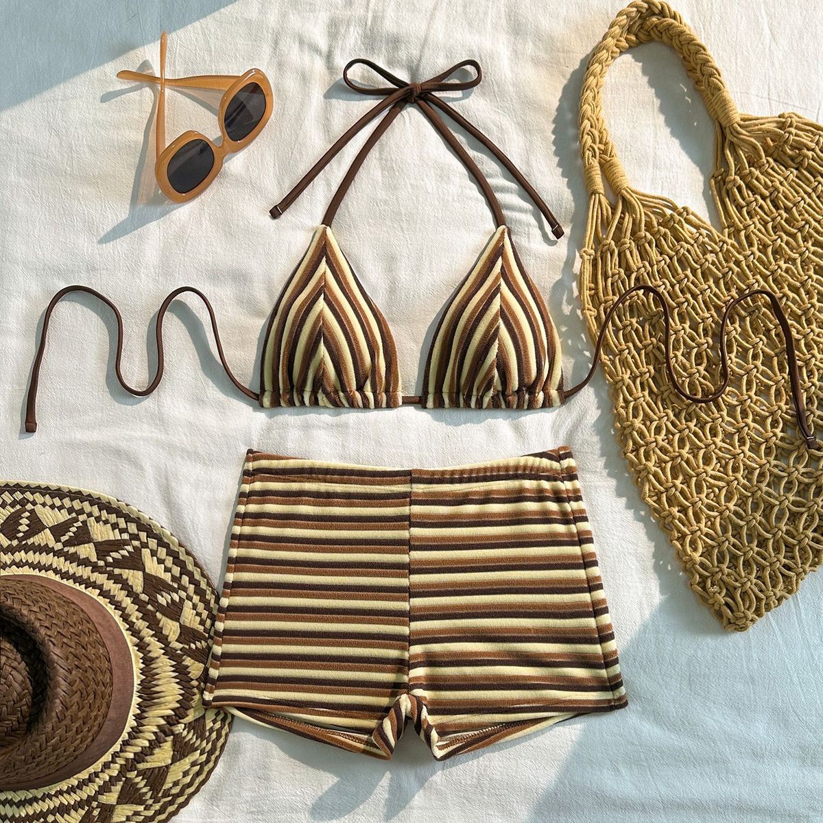 Women's Striped Terry Cloth Bikini Set - Sexy Swimwear For Beach & Pool - Comfortable & Stylish_ecoleips.com