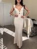 TARUXY Deep V Neck Sexy Dresses Women Sleeveless See Through High Waist Long Cover Up Dress Femme Holiday Knitted Beach Dress_ecoleips.com