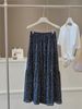 Black Floral Print Midi Skirt for Women Korean Style High Waisted Slimming A-Line Hip Covering Elegant Versatile Summer 2026_ecoleips.com