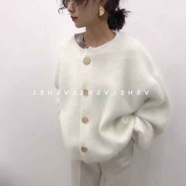 Women's Mohair Blend Cardigan - Fluffy Faux Shearling Open Front Sweater, Oversized Peach Pink Knit Coat For Spring & Fall_ecoleips.com