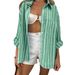 European And American 2025 Spring And Summer New Loose Polo Collar Striped Shirt Holiday Style Jacket_ecoleips.com