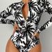 Women's Long Sleeve Zip-Up Rash Guard Swimsuit – Gradient Color, Quick-Dry Polyester, High Neck & Built-In Bra_ecoleips.com