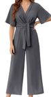 Women's Clothing Summer Women's Solid Color V Neck Jumpsuit Simple Design Short Sleeved Clothing For Ladies_ecoleips.com