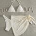 Adjustable Crisscross Back 3-Piece Bikini Set Solid Color Drawstring Ties Versatile Swimwear Ensemble_ecoleips.com