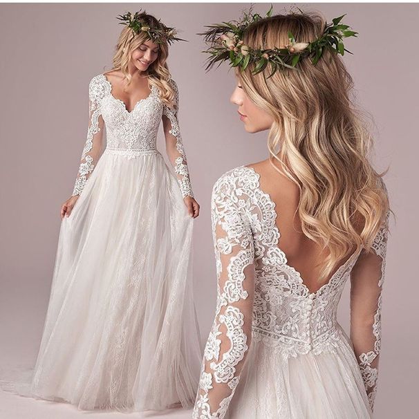 Lightweight Wedding Dresses Lace V Neck Backless Short Train Bridal Gowns For Women Source_ecoleips.com