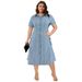 Women's Clothing Plus Size Women's Denim Collared Short Sleeved Button Up Dress For Formal & Casual For Women_ecoleips.com