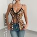 Women's Leopard Print Lace Trim Camisole Top, Sheer Tie-Front Sleeveless Cami For Layering_ecoleips.com