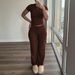 Women's Solid Color Slim Fit Pant Set Casual Sportswear Short Sleeved Drawstring Trousers European American Style Independent Amazon Store Foreign Trade_ecoleips.com