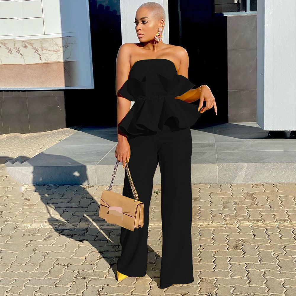 Women's Clothing New Solid Color Tube Top Elegant Wide Leg Pants Ruffles Personality Comfortable_ecoleips.com