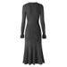 Elegant Slim Fit Long Dress For Women V Neck Long Sleeve Solid Color Metal Buckle Detail Casual Knit Dress_ecoleips.com