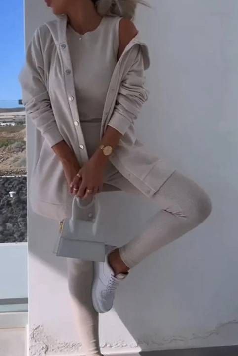 Women's Sports Casual Hooded Sweatshirt Thick Ribbed Slim Fit Vest And Pants Three Piece Set_ecoleips.com