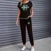 Women's Color Block Trim Casual Suit Simple Loose Fit Short Sleeve Set Style For Spring Summer Autumn_ecoleips.com