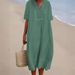 Spring/Summer New Women's Casual Dress Versatile Slimming Solid Color Cotton Linen Hot Selling In Stock_ecoleips.com
