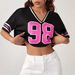 Sexy V Neck Top for Women Loose Fitting Short Sleeved Number 98 Print Color Blocking American Style Trendy Clothing_ecoleips.com