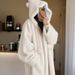 Witchy Hooded Faux Fur Coat Longline Vegan Teddy Jacket, Cruelty-Free Plush Outerwear, Boho Chic Cape Style (Mid-Long & Full-Length), Neutral Palette_ecoleips.com