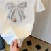 Women's White Printed T-Shirt Bow Decoration Short Sleeve Casual Top Trendy Summer Design Fashion All Match Ins Niche_ecoleips.com