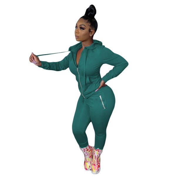 Women's Solid Color Two-Piece Suit Zipper Design Autumn Fashion European American Style Personalized Fit CN0049_ecoleips.com