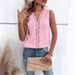 Women's V Neck Patchwork Hollowed Out Lace Vest T-Shirt Summer New Style Top_ecoleips.com