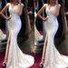 Women's Clothing Solid Color V Neck Hip Wrapped Small Tail Slit Long Banquet Evening Dress_ecoleips.com