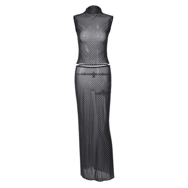 Women's Clothing Elegant Retro Women's Polka Dot Sleeveless Top And Long Skirt Set European And American Style Summer Collection_ecoleips.com