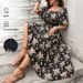 Women's Clothing Retro Square Neck Print Large Size Short Sleeve Dress_ecoleips.com