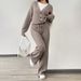 Oversized Knit Sweater & Pants Set, Button-Front Cardigan With Relaxed Trousers, Fall Casual Outfit In Khaki/Dark Brown (S/M/L/XL)_ecoleips.com