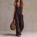 Women's V Neck Sleeveless Wide Leg Jumpsuit Casual Loose Knitted Trousers European American Style Fashionable Versatile_ecoleips.com