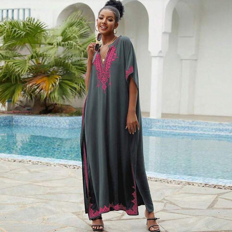 Women's Oversized Beach Cover-Up Dress – Lightweight Rayon Tunic With Stand Collar, Bikini Cover, Swimwear Wrap_ecoleips.com