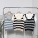 Women’s Clothing Two Piece Suits Layered With Striped U Neck Knitted Camisole Sweater Vest + Short Sleeved T Shirt Top_ecoleips.com
