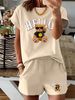 Women’s 2 Piece Outfit Set – Oversized Graphic T-Shirt And Biker Shorts Matching Set, Casual Summer Lounge Tracksuit For Daily Wear-304_ecoleips.com