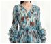 Women's Floral Bell Sleeve Dress Sophisticated Pleated 3D Design Heavy Duty Fitted Waist Ruffled Hem_ecoleips.com