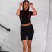 Women's Casual Short Sleeve Top + Roll-Up Shorts Set – Trendy Two-Piece Outfit (Black/Light Gray/Blue/Pink, S-Xl)_ecoleips.com