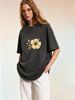 Women's Loose Fit Vintage Tee, Washed Finish Short Sleeve Top, Comfortable Casual Wear For Daily Activities_ecoleips.com