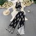 Chic Halter Neck Backless Top With High-Slit Wide-Leg Pants Set, Floral Print Two-Piece Outfit For Women, Mature Elegant Style_ecoleips.com