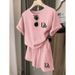 Women's Clothing Hot Selling Women's Fashion Casual Printed Round Neck Mid Length Top Shorts Two Piece Set_ecoleips.com