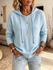 Light Blue Drawstring Hood Pit Rib Knit Hoodie, Loose Lightweight Breathable Soft Skin-touch Long Sleeve Pocket Pullover_ecoleips.com