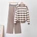 Women's Autumn Winter Knitted Sweater Set Color Block Long Sleeve Fashion Casual Cross Border European American Style Clothing_ecoleips.com