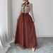 Women's Waist-Cinching Tie, Color-Blocking Women's Long-Sleeve Mesh Patchwork Dress_ecoleips.com