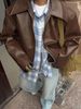 K Retro Motorcycle Style Leather Jacket For Women; Fashionable Matte Leather Jacket For Women's Outerwear._ecoleips.com
